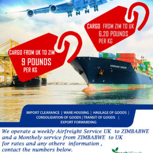 Air Freight Cargo UK-Zim /kg
Weekly Service
Friday  fridY